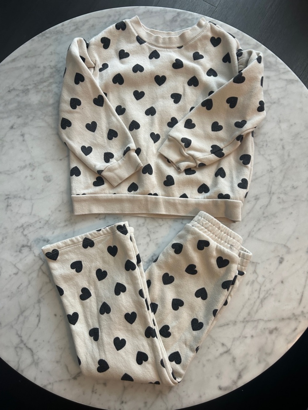 GAP Cream Pajama Set with Black Heart Print
